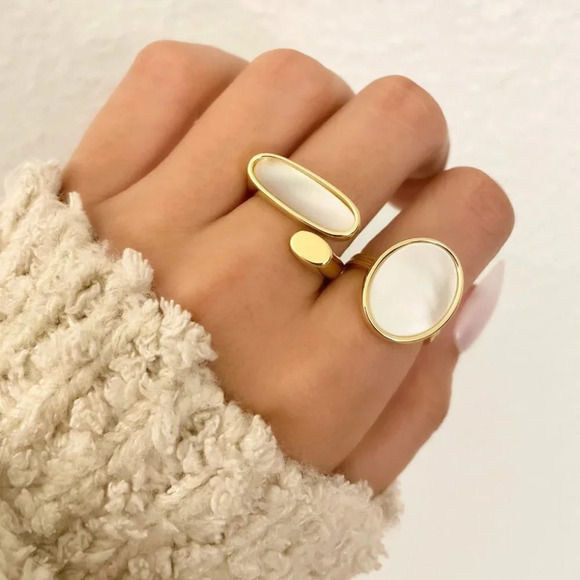 Jewelry - 925 Sterling Silver Mother of Pearl Gold Statement Ring Chunky Bold Ring